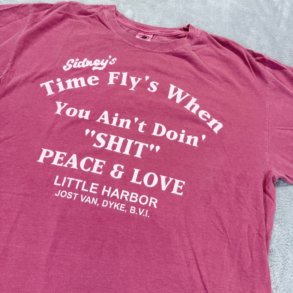 Authentic Pigment Sidney's Peace & Love Jost Van Dyke BVI Graphic T-Shirt Pink L